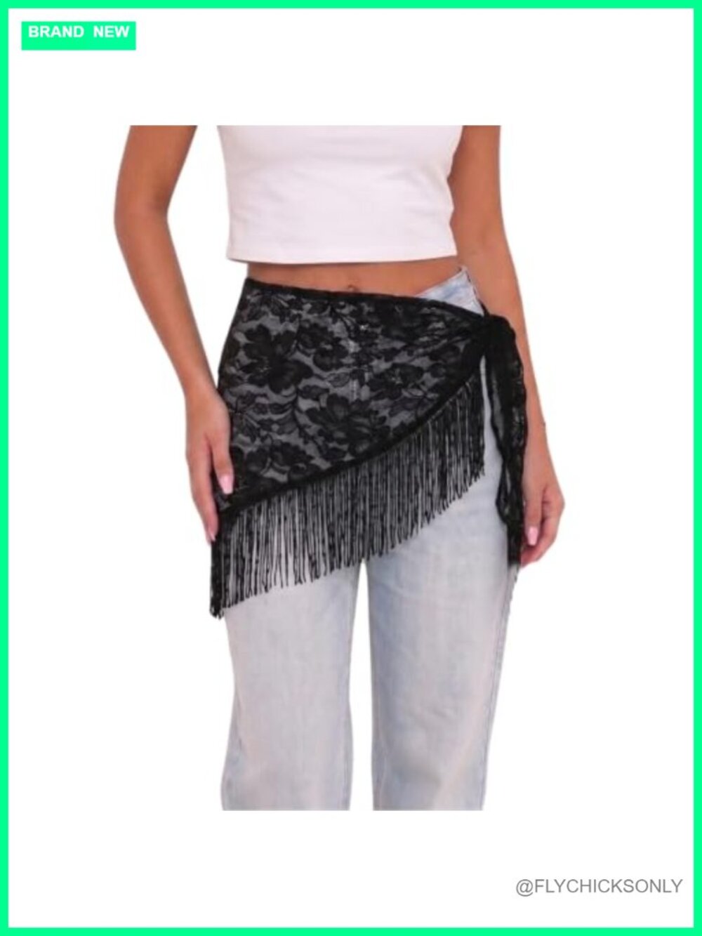 Women Sheer Lace Floral Fringe Tie Waist Scarf Wrap Coverup